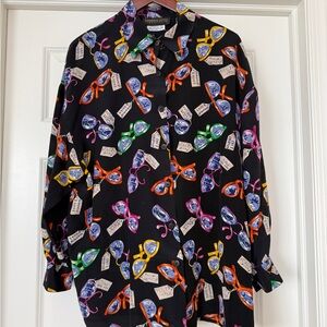 Vintage Silk SANDRA ROTH CIAOSPORTT Button Up Blouse glasses Design Size 16